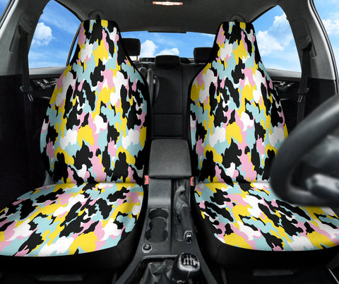 Image of Abstract Camouflage Car Seat Covers, Colorful Front Seat Protectors Pair, Auto