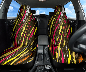 Abstract Brushstrokes Car Seat Covers, Colorful Front Seat Protectors Pair, Auto