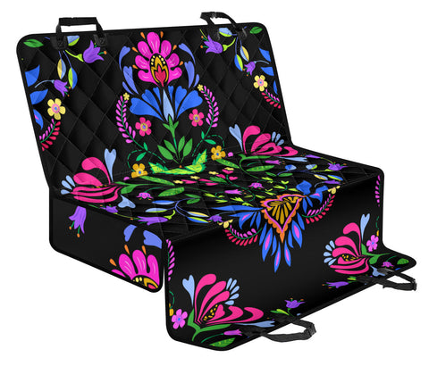 Image of Vibrant Floral Flowers Pattern - Colorful Car Back Seat Pet Covers, Abstract Art Backseat Protector, Unique Car Accessories