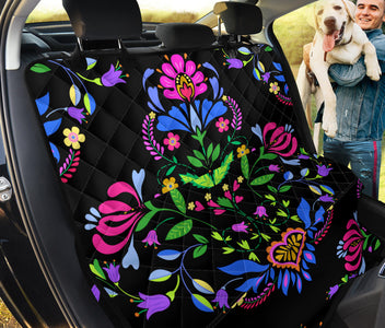 Vibrant Floral Flowers Pattern - Colorful Car Back Seat Pet Covers, Abstract Art Backseat Protector, Unique Car Accessories