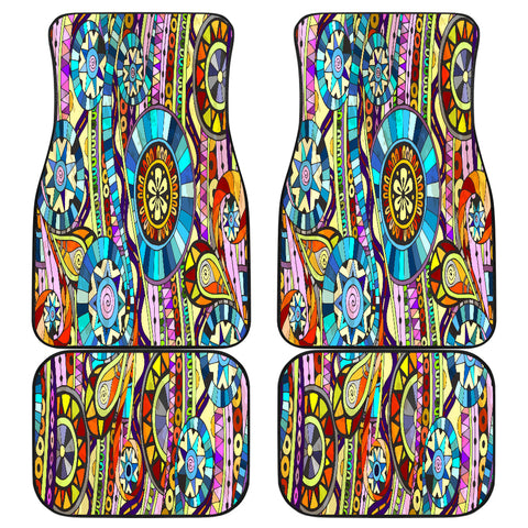 Image of Colorful mosaic Pattern Car Mats Back/Front, Floor Mats Set, Car Accessories