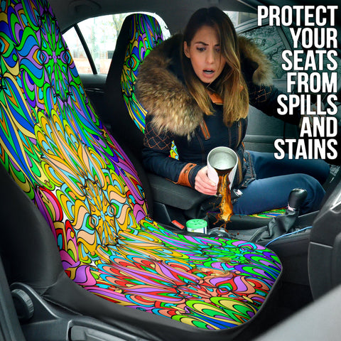 Image of Pattern Mandala Car Seat Covers, Colorful Front Seat Protectors Pair, Auto