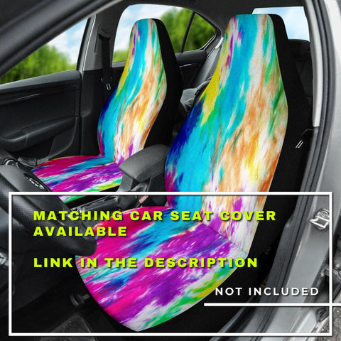 Image of Colorful Neon Tie Dye Abstract Art Car Mats Back/Front, Floor Mats Set, Car