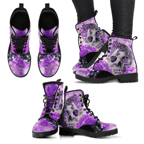Image of Crystal Skull, Women's Leather Boots, Vegan Ankle Boots, Lace Up Handcrafted