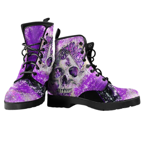 Image of Crystal Skull, Women's Leather Boots, Vegan Ankle Boots, Lace Up Handcrafted