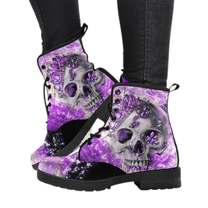 Crystal Skull, Women's Leather Boots, Vegan Ankle Boots, Lace Up Handcrafted