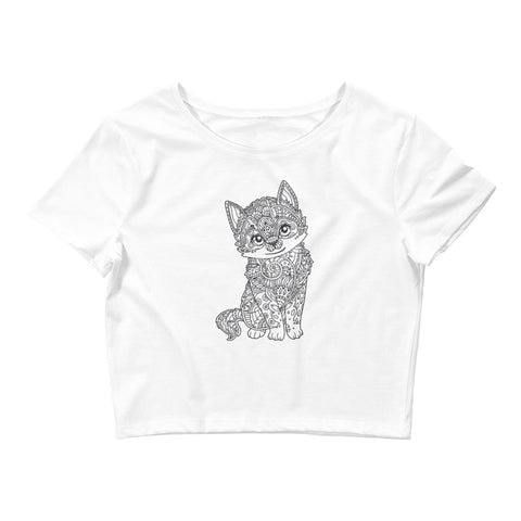 Image of Cute Mandala Puppy Women’S Crop Tee, Fashion Style Cute crop top, casual outfit,