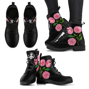 Dahlia Flower Handcrafted Women's Boots , Vegan Leather, Hippie Style,