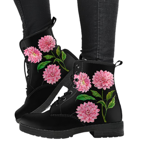 Image of Dahlia Flower Handcrafted Women's Boots , Vegan Leather, Hippie Style,