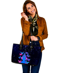 Dark Blue Galaxy Butterfly Buddha Tote Bag,Multi Colored,Bright,Psychedelic,Book Bag,Gift Bag,Leather Bag,Leather Tote Bag Women Bag
