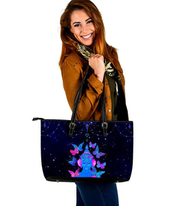 Dark Blue Galaxy Butterfly Buddha Tote Bag,Multi Colored,Bright,Psychedelic,Book Bag,Gift Bag,Leather Bag,Leather Tote Bag Women Bag