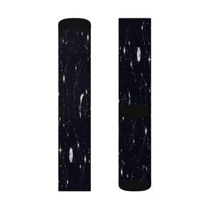 Dark Midnight Navy Starry Galaxy Universe Long Sublimation Socks, High Ankle