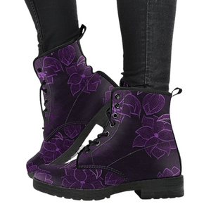 Abstract Flower Women's Vegan Leather Boots, Rain Boots, Hippie Style,