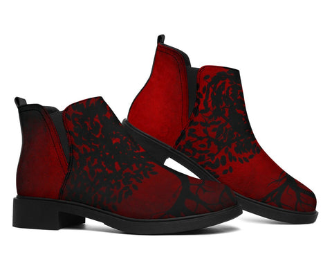 Image of Dark Red Tree Of Life Women's Ankle Boots,Fashion Boots,Women's Boots,Handmade Boots,Biker Boots,Vegan Leather,Rain Boots,Handmade Boots