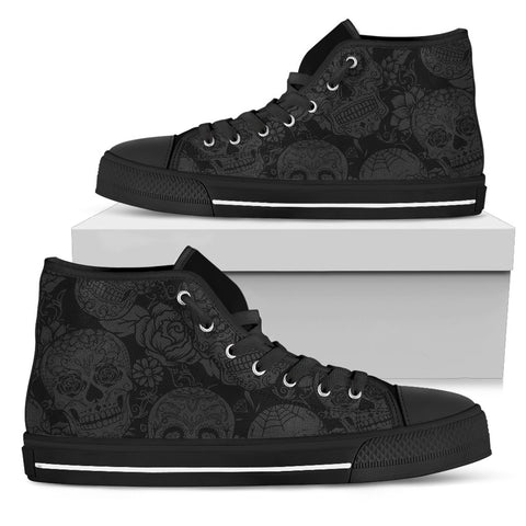 Image of Dark Sugar Skull High Tops Sneaker Multi Colored, Hippie, Canvas Shoes,High Quality,Handmade Crafted, Boho,All Star,Custom Shoes