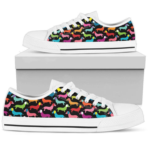 Image of Daschund Rainbow Streetwear, Low Tops Sneaker, High Quality,Handmade Crafted, Hippie, Spiritual, Canvas Shoes,High Quality, Multi Colored