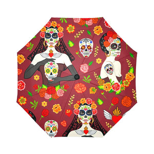 Day of the Dead Sugar Skull Flowers Auto-Foldable Umbrella (Model U04)