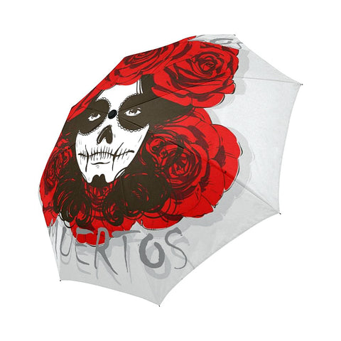 Image of Day of the Dead Sugar Skull Flowers Auto-Foldable Umbrella (Model U04)