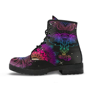 Handmade Women’s Vegan Leather Boots - Colorful Elephant Mandalas - Cosmos Sky Galaxy - Leather Shoes