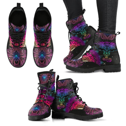 Image of Handmade Women’s Vegan Leather Boots - Colorful Elephant Mandalas - Cosmos Sky Galaxy - Leather Shoes