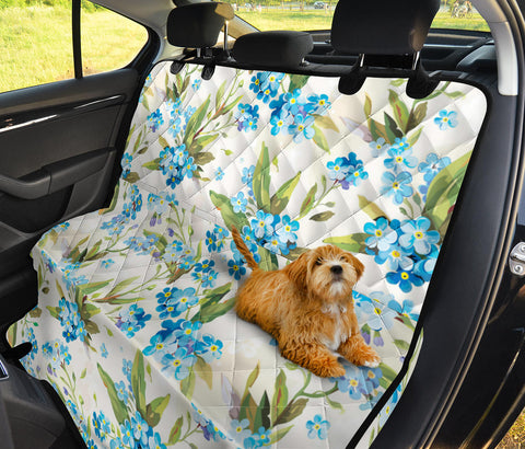 Image of Blue Floral Car Backseat Pet Cover, Decorative Flower Design, Seat Protector,