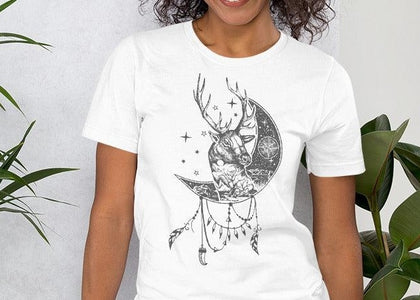Deer Moon Unisex T,Shirt, Mens, Womens, Short Sleeve Shirt, Graphic Tee, Street