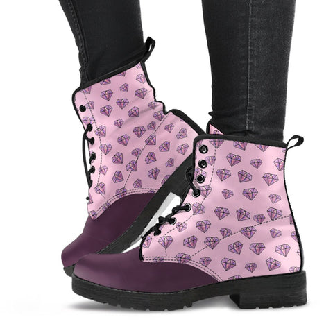 Image of Pink Diamond Forever, Vegan Leather Women's Boots, Lace,Up Boho Hippie Boots,