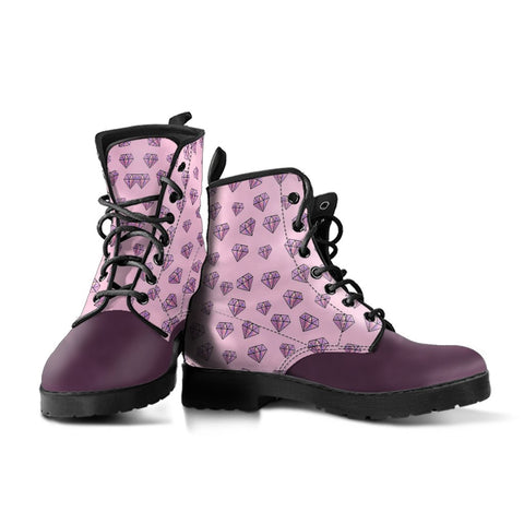 Image of Pink Diamond Forever, Vegan Leather Women's Boots, Lace,Up Boho Hippie Boots,