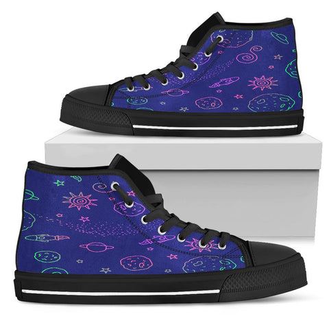 Image of Space Doodle Women's High,Top Canvas Shoes, Vibrant Cosmic Festival Footwear,