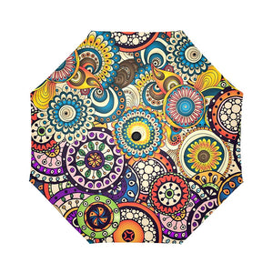 Doodle Flower Circles Ethnic Floral Pattern Auto-Foldable Umbrella (Model U04)
