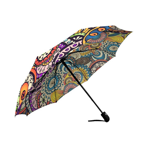 Image of Doodle Flower Circles Ethnic Floral Pattern Auto-Foldable Umbrella (Model U04)