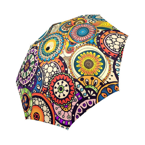 Image of Doodle Flower Circles Ethnic Floral Pattern Auto-Foldable Umbrella (Model U04)