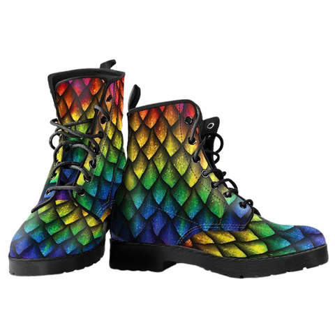 Image of Bright Colorful Dragon Scale Women's Boots, Vegan Leather Lace,Up Ankle Boots,