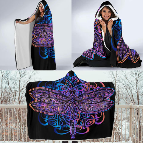 Image of Dragonfly Blanket,Sherpa Blanket,Bright Colorful, Colorful Throw,Vibrant Pattern Hooded Blanket,Blanket With Hood,Soft Blanket,Hippie Hooded