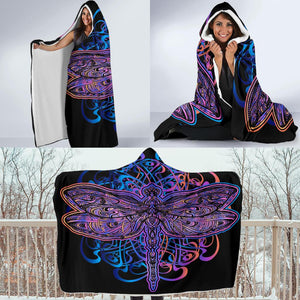Dragonfly Blanket,Sherpa Blanket,Bright Colorful, Colorful Throw,Vibrant Pattern Hooded Blanket,Blanket With Hood,Soft Blanket,Hippie Hooded