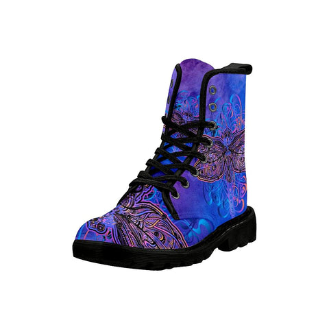Image of Dragonfly Gradient Black Womens Boots Lolita Combat Boots,Hand Crafted,Multi Colored,Streetwear