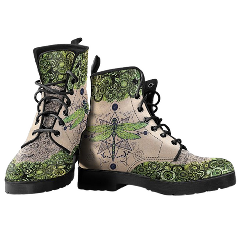Image of Dragonfly Boho Chic Shoes , Women's Vegan Leather Boots, Ankle Style,