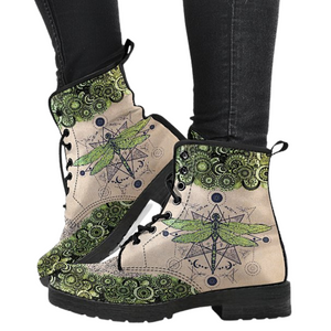 Dragonfly Boho Chic Shoes , Women's Vegan Leather Boots, Ankle Style,