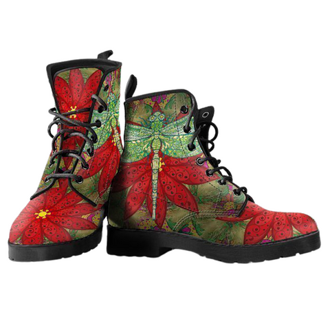 Image of Dragonfly Henna - Women's Handcrafted Vegan Leather Boots, Ankle Lace-Up, Fashion Boots, Unique Footwear