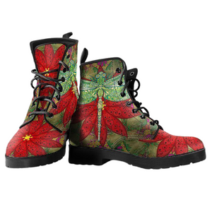 Dragonfly Henna - Women's Handcrafted Vegan Leather Boots, Ankle Lace-Up, Fashion Boots, Unique Footwear