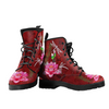 Women's Vegan Leather Boots, Pink Red Lotus Floral Flowers & Dragonfly,