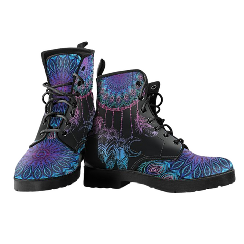 Image of Colorful Dream Catcher, Vegan Leather Boots for Women, Winter and Rain Boots, Handcrafted Women's Vegan Shoes