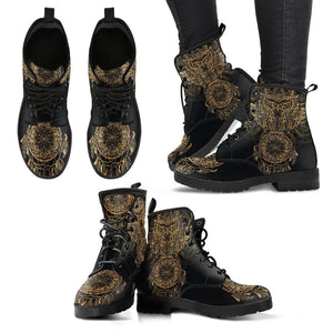 Golden Owl Dream Catcher, Women's Vegan Leather Boots, Handmade Winter and Rain Resistant Footwear