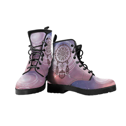 Image of Women's Vegan Leather Boots, Pink Dream Catcher Design, Hippie
