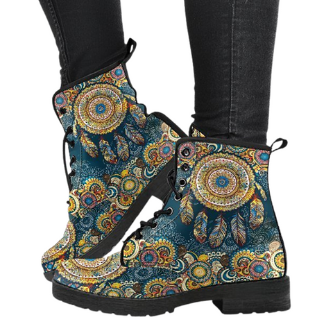 Image of Dream Catcher, Fractal Paisley Women's Vegan Leather Ankle Boots, Fashion