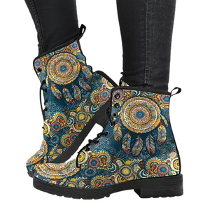Dream Catcher, Fractal Paisley Women's Vegan Leather Ankle Boots, Fashion