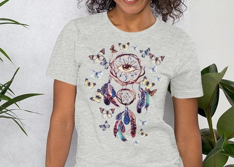 Image of Dreamcatcher Feather Butterfly Unisex T,Shirt, Mens, Womens, Short Sleeve Shirt,