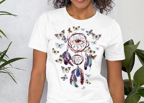 Image of Dreamcatcher Feather Butterfly Unisex T,Shirt, Mens, Womens, Short Sleeve Shirt,