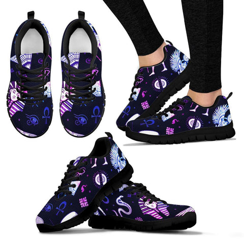 Image of Egyptian Abstract Women's Sneaker - Breathable & Custom Printed Hippie Design, Handmade Spiritual Canvas Footwear