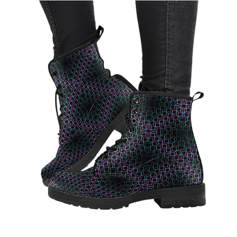 Image of Electric Magic, Women's Vegan Leather Boots, Lace-Up Hippie Boho Style, Mandala Ankle Design